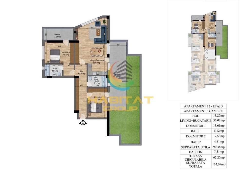 3 camere terasa de 65 mp Constantin Brancoveanu