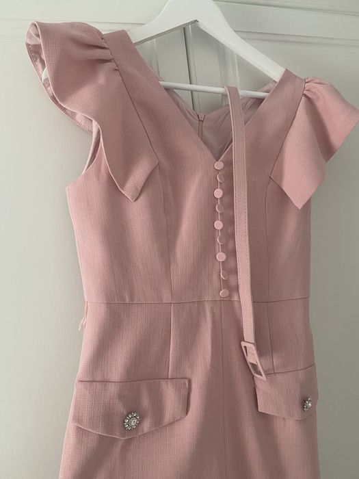 Rochie midi din material premium roz pudra