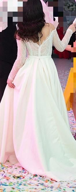 Rochie mireasa tip A, cu maneci si trena