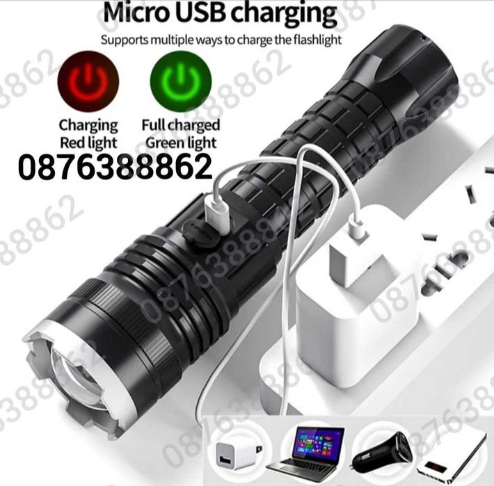 ПРОМО! Мощен лед фенер 900000 лумен POLICE, USB, акумулаторен, зуум