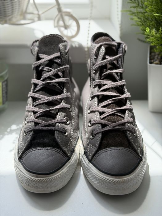 Ghete Converse All Star din Piele Gri Mărimea 38 (24.5 cm) Stare Excelentă