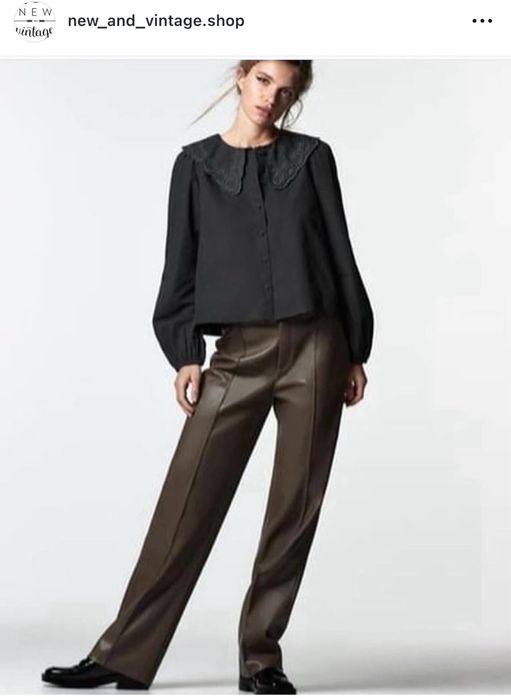 Camasa zara neagra guler broderie bumbac marime XS S M