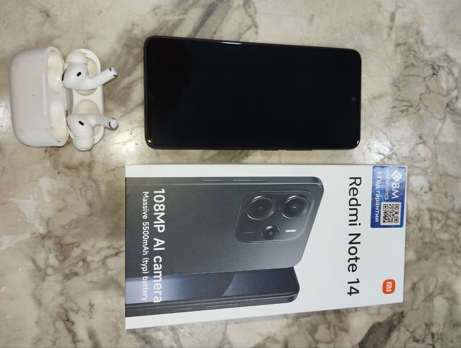 Redmi Note 14 Midnight Black 8GB  256 GB + Air Pods