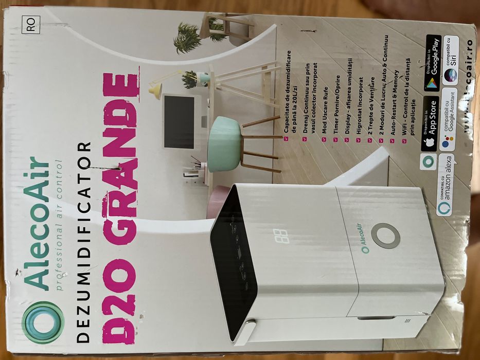 Dezumidificator si purificator AlecoAir D20 GRANDE, Wi-Fi, 20 L/ zi, Filtru HEPA, Uscare Rufe, Display digital, Higrostat, Timer