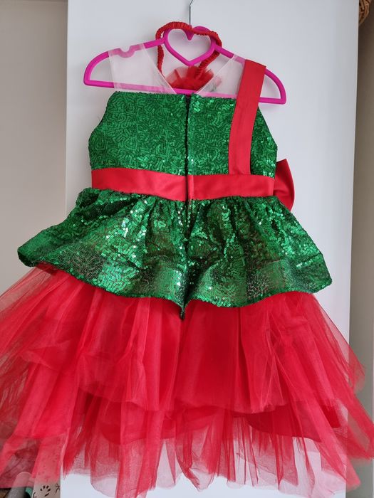 Детски коледни рокли в червено и зелено с диадема