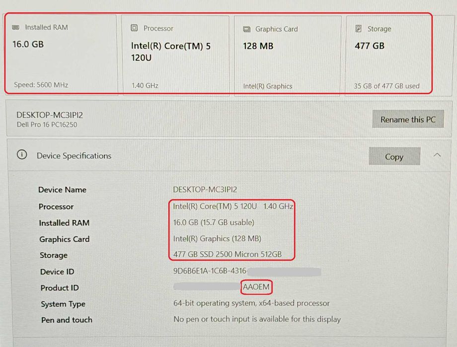 Dell Pro 16/Intel Ultra Core i5 120U/16GB RAM/512GB SSD NVMe/16' FHD+ IPS/Intel Graphics с гаранция 3 години буквално НОВ