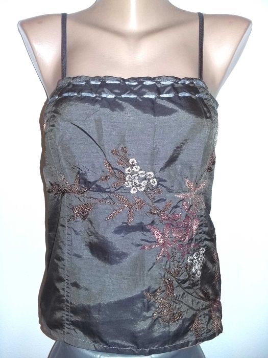 Top elegant unicat stil Corset chic satinat broderii florale fir lame