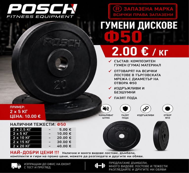 Гумени тежести дискове2.5,5,10,15,20 кг ф50 гумени дъмбели лостове