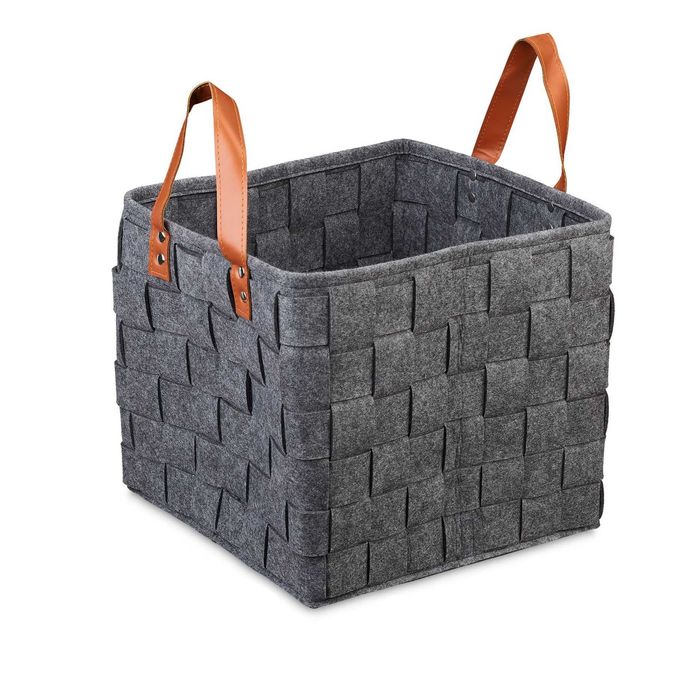 Cos din pasla tesuta, pliabil, cu manere, gri inchis, 29 x 31 x 31 cm
