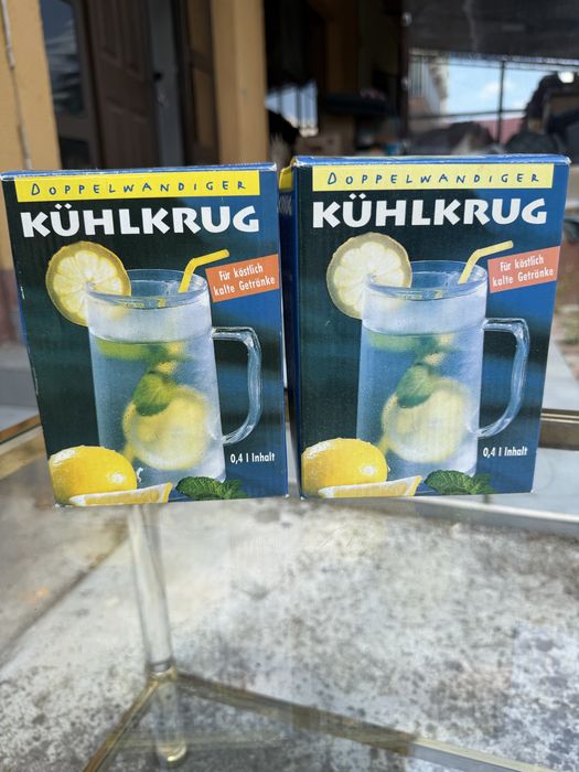 Set 2 căni pereți dubli plastic transparent Kühlkrug Germania anii '80 NOS
