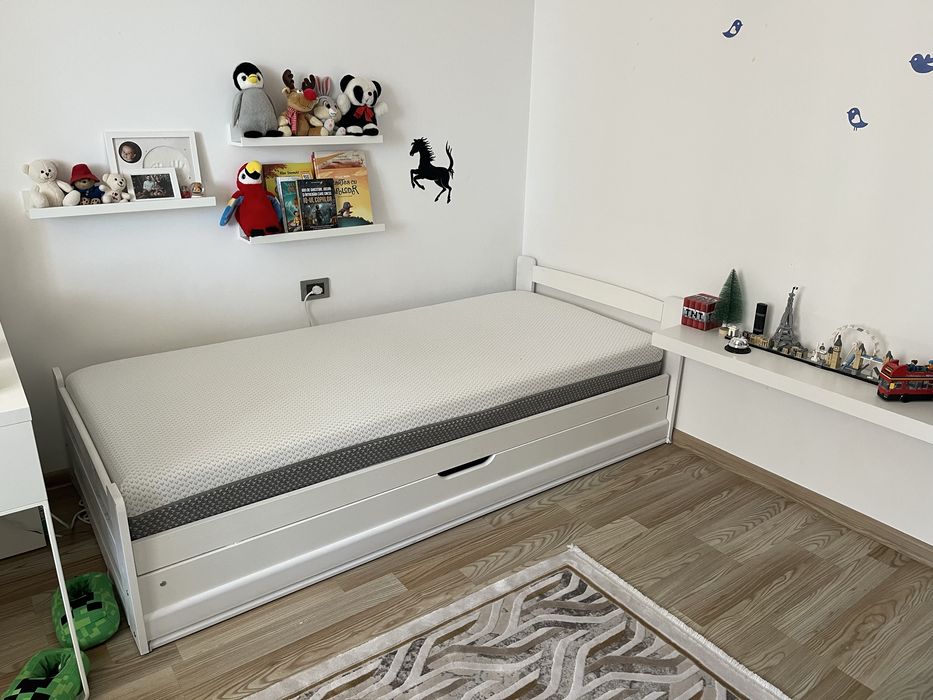 Pat pentru copii, cu saltea 204x100 cm , Alb