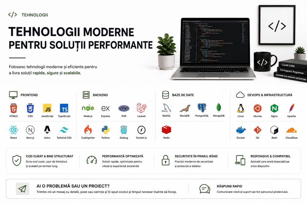 Fac site-uri web și rezolv probleme PHP, WordPress, React, NodeJS si MySQL
