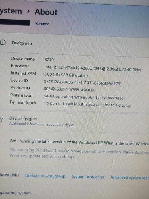 Продавам лаптоп Lenovo x270