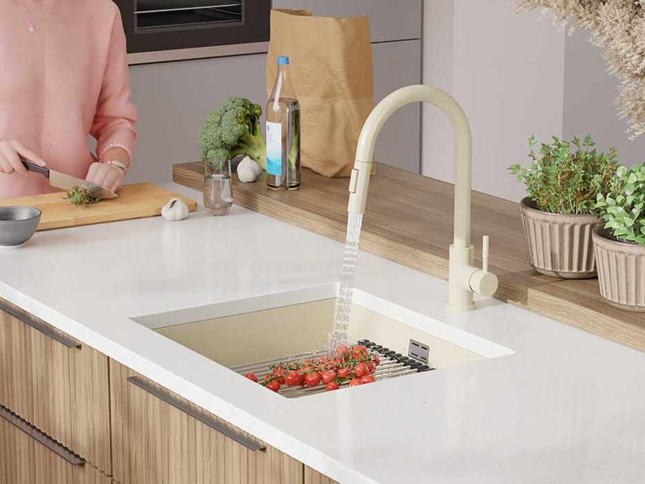 Бежов кухненска мивка за вграждане под плот Прага 60 Level 560 x 470