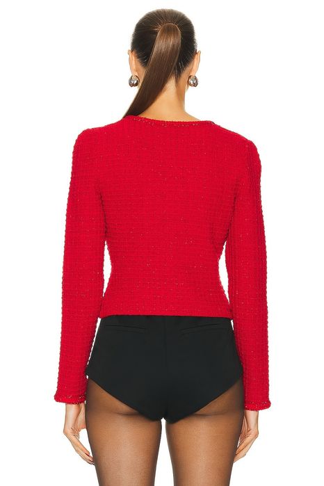 Self-Portrait L размер червено сако туид вталено плътно жилетка tweed