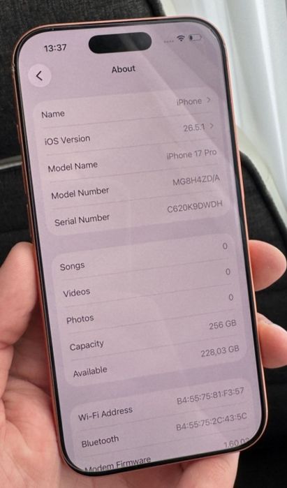 Vand iphone 17 pro
