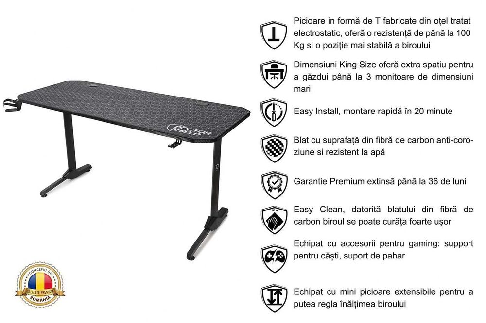 Birou gaming Dr. Shield 140 x 60 x 75cm