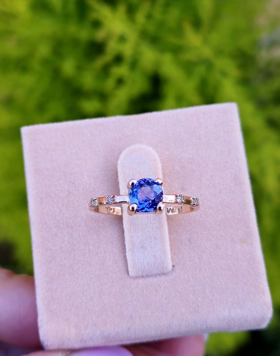 Inel din aur de 14K cu tanzanit natural și diamante naturale
