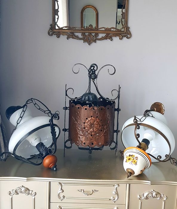 Candelabru vechi din fier forjat  bronz și cupru
