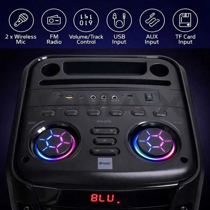 Професионалнa Блутуд bluetooth светеща караоке тонколонa 2x12" 24000 W