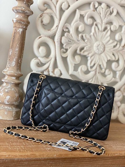 Geanta Chanel Classic 25cm, piele caviar, gold, tip Premium