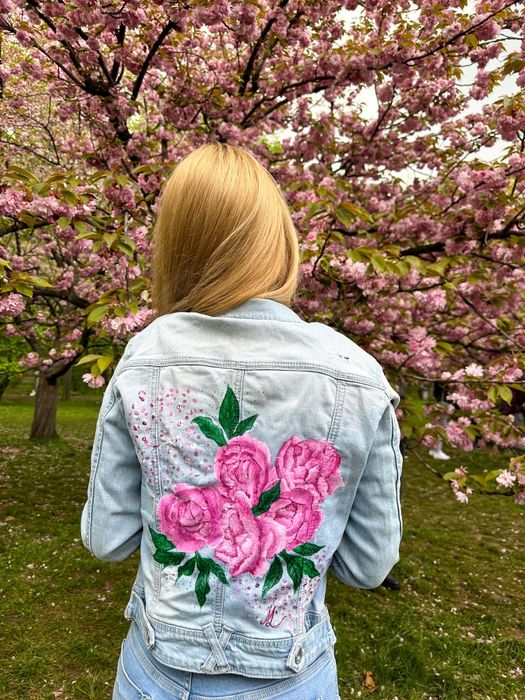 Jachetă denim pictată manual