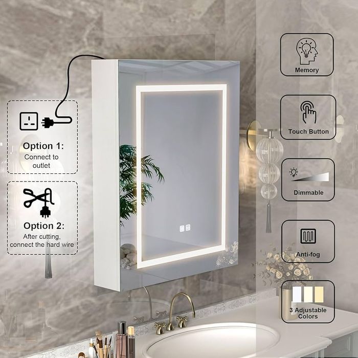Шкаф за баня с огледало  75×60 см. с подгрев, LED осветление, сензорни бутони