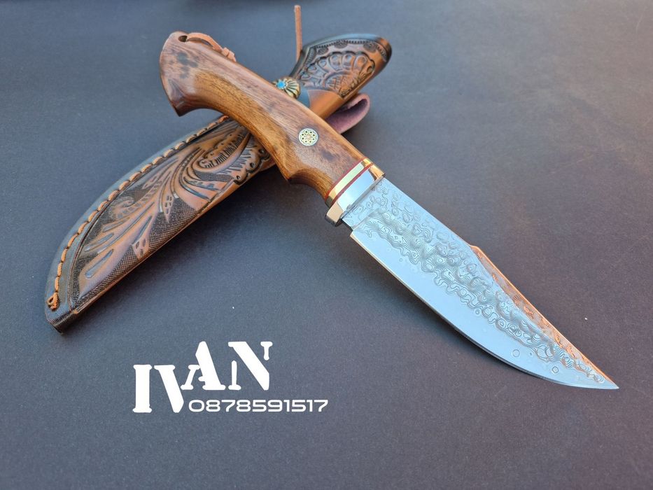 Ловен нож-Дамаска стомана VG10 с 67 слоя ламинат и кожена кания
