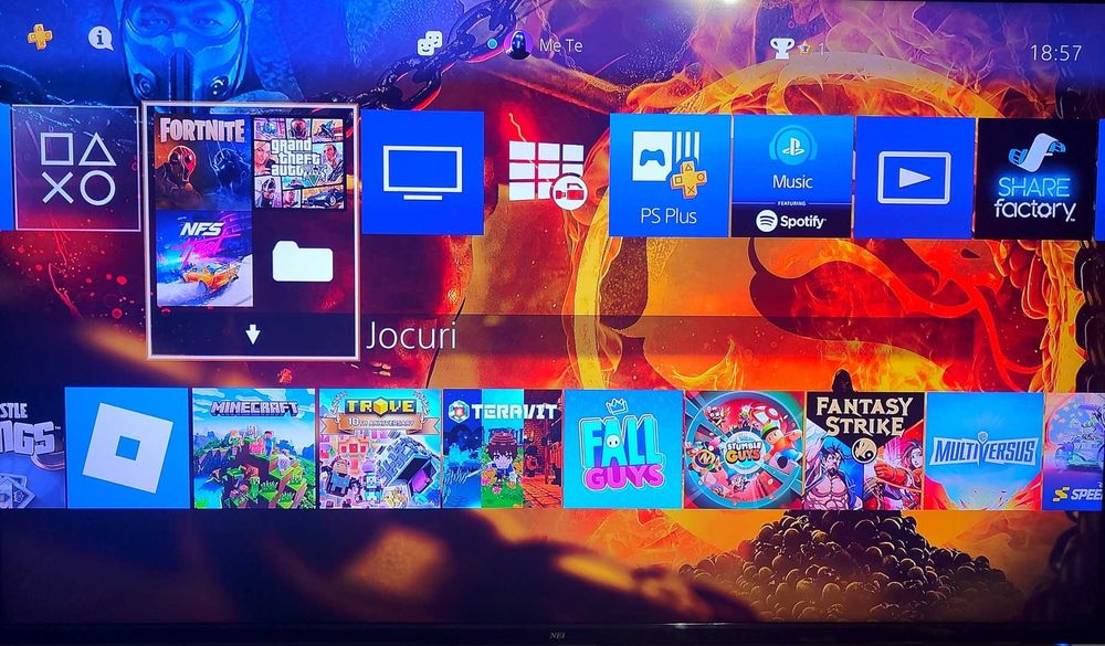 50 jocuri+PS4 PRO 1TB, 1 Manetă, Fortnite, GTA V, Mortal Kombat 11, NFS Heat