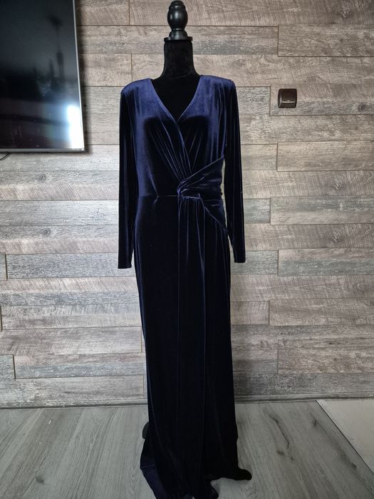Rochie maxi de catifea bleumarin NISSA, mărime 48