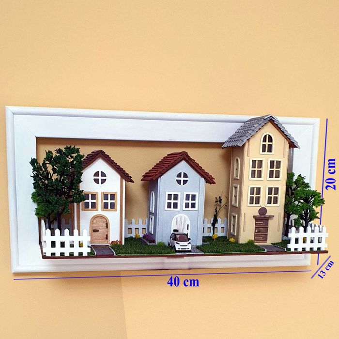 Decorațiune 3D – trei case cu grădină