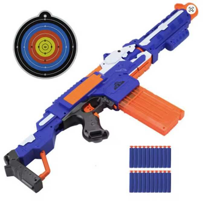 Детска пушка електрически автоматичен бластер на батерии за NERF патрони – поролонови стрелички