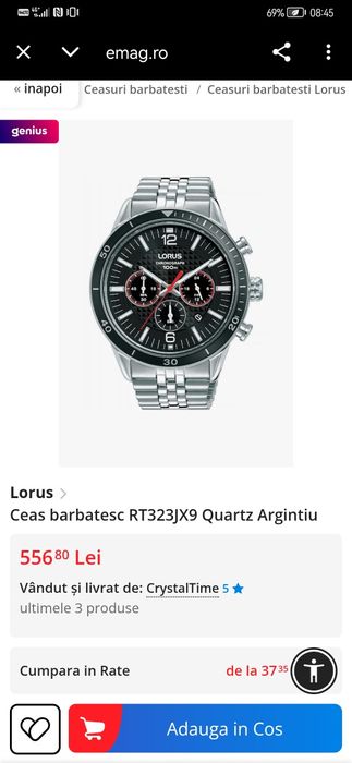 Ceas barbatesc lorus RT323JX9 Quartz Argintiu