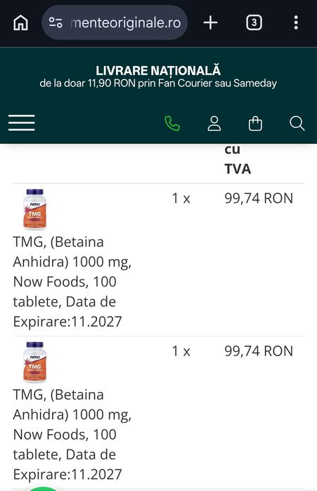 TMG Betaina Anhidra 1000mg, NOU, Sigilat