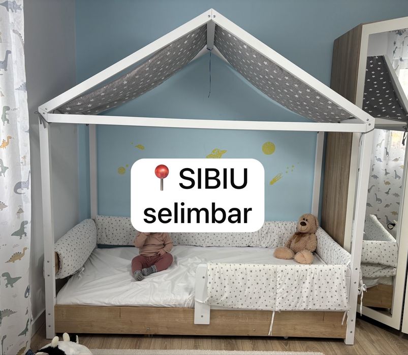 Pat casuta cu toate accesorile  100x200