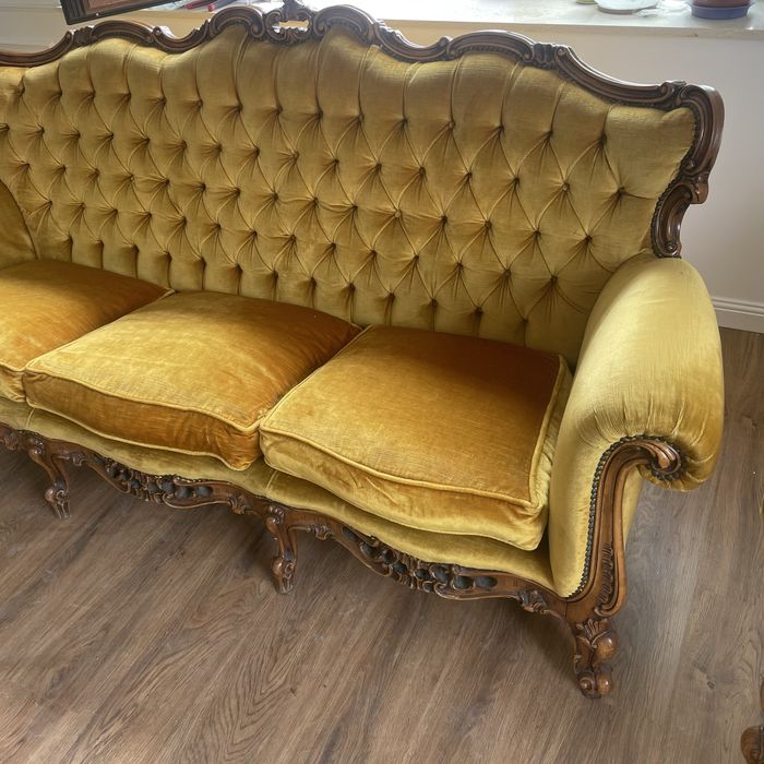 Vand set canapea cu doua fotolii stil baroc din lemn masiv sculptat