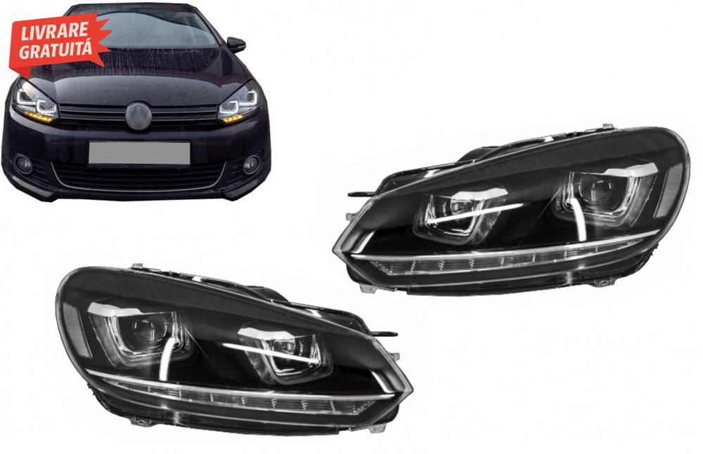 Faruri LED VW Golf 6 VI (2008-2013) Design Golf 7 3D U Design Semnal L