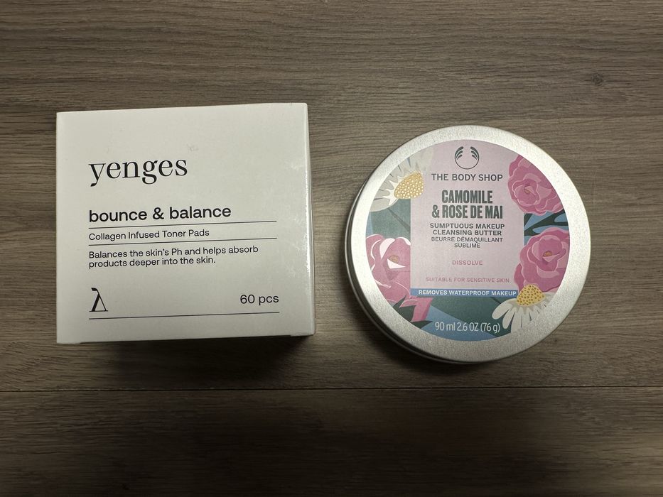 Yenges Bounce & Balance тонер падове, The Body Shop Cleansing Butter почистващо масло за лице + подарък