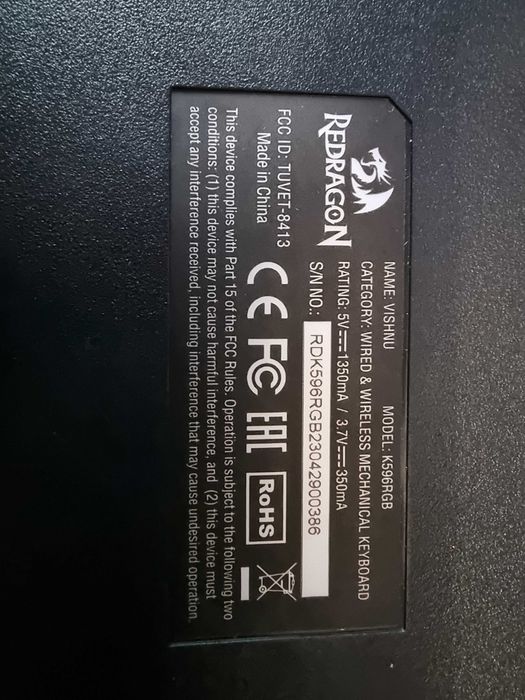 Tastatura Gaming Redragon Vishnu RGB Wireless Mecanica Red Switch