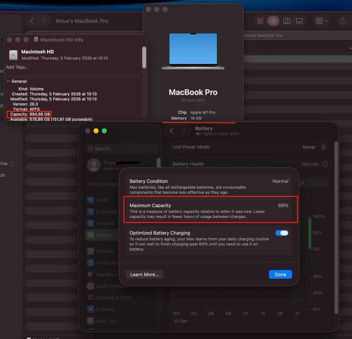 MacBook Pro 16” M1 Pro / 16 GB / SSD 1 TB