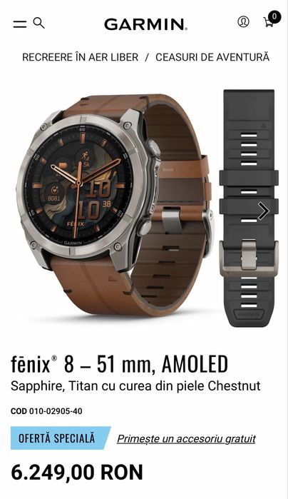 Vand Garmin Fenix 8 51mm Sapphire inca in garantie Romania