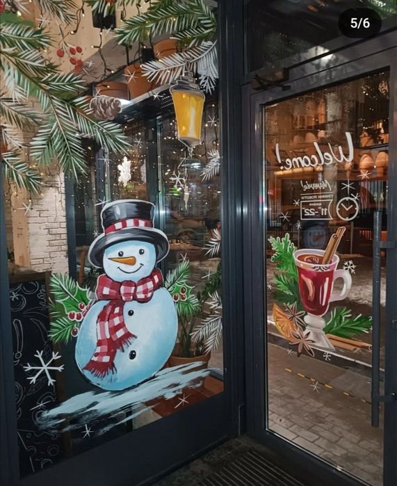 Новогодняя роспись стёкол, витрин любых стеклянных поверхностей