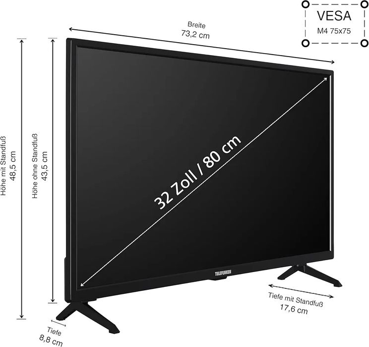 Televizor Smart Telefunken 32 inch, HD, HDR, Tuner triplu, 80cm, NOU