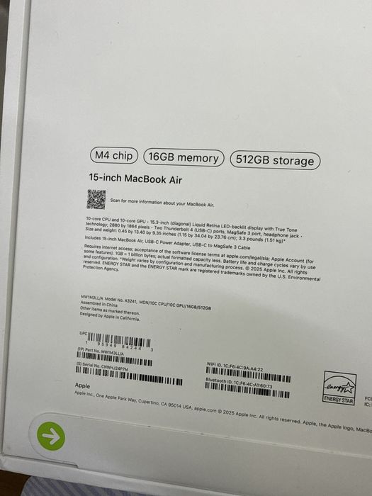 Macbook Air 15 M4 16/512