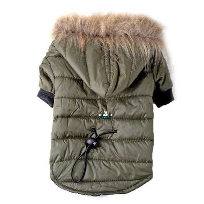 Кучешко зелено яке с пух на качулката Кучешки дрехи Дрехи за кучета