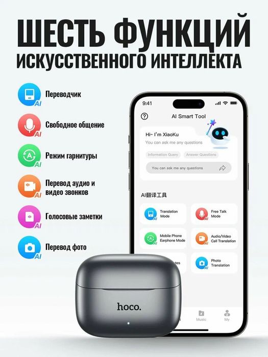 Наушники с переводчиком Hoco EQ27 черный (134 языка) ANC+ENC Дос есть!