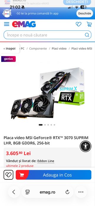Nvidia MSI RTX 3070 suprimX aproape noua