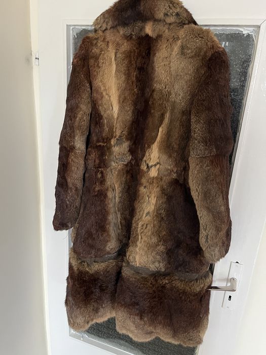 Дълго дамско палто от естествен косъм - L/XL , ретро модел