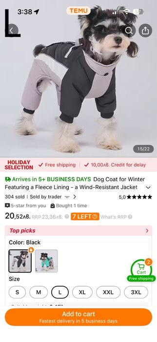 Дреха за куче от мини порода, размер L