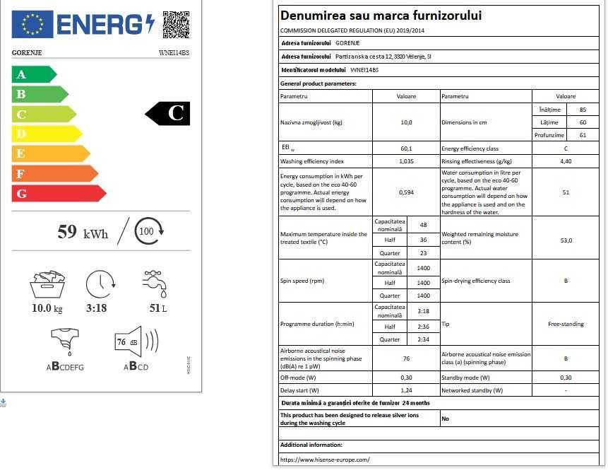 Noua masina de spalat rufe frontala Gorenje,SteamTech, 10 kg, 1400rpm